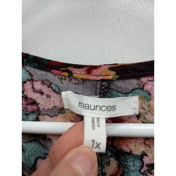 Maurices Womens Blouse Top Size 1X Red Floral Tiered BOHO Peasant Smocked - Picture 6 of 11